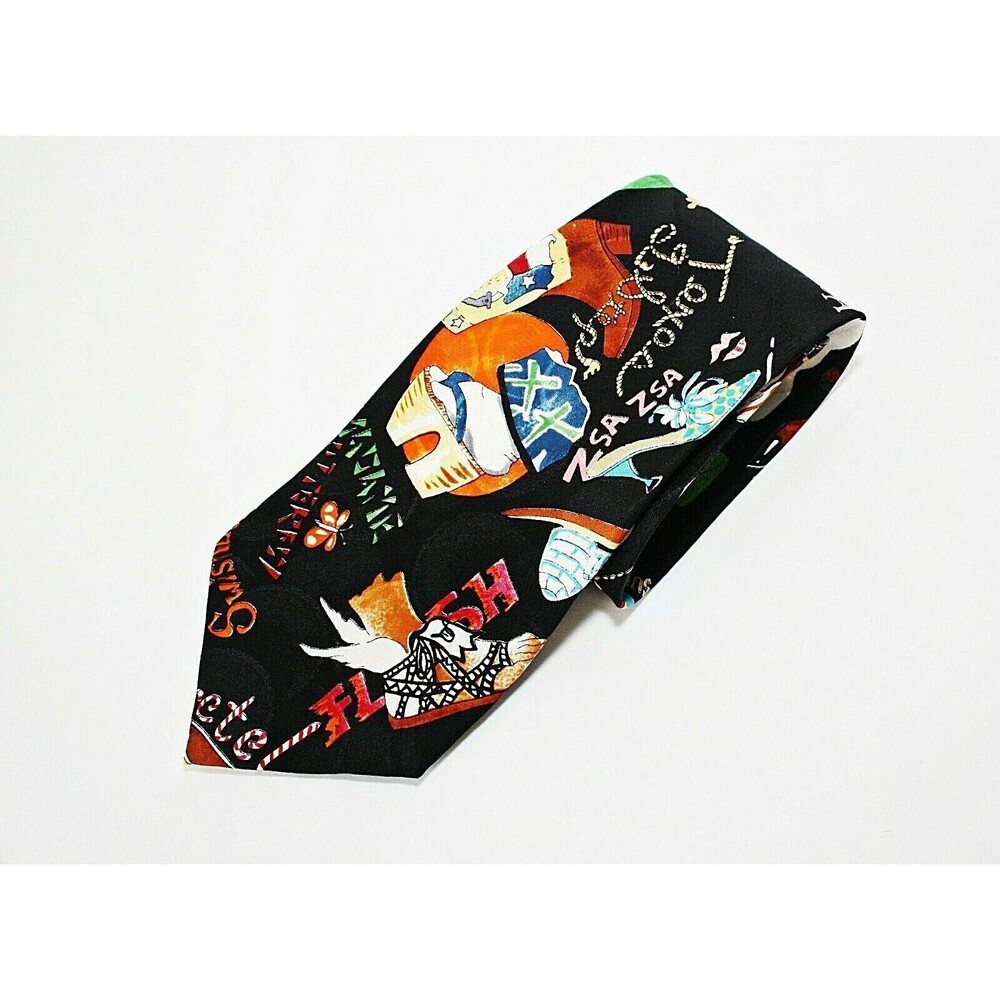 VTG NICOLE MILLER Silk Neck Tie Necktie Multicolor Shoes Signs 1991 ~ 57" ESTATE